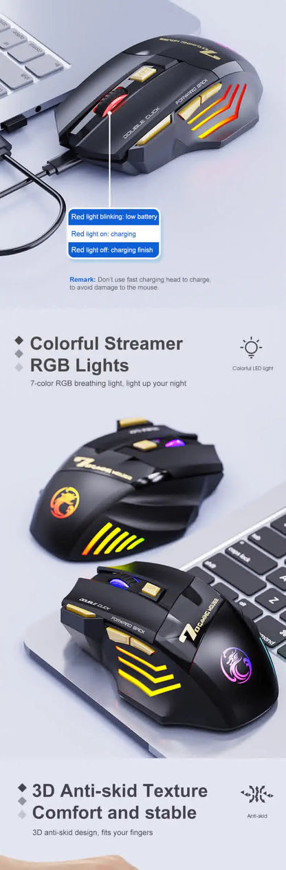 Wireless Mouse Bluetooth Wireless Mouse Rechargeable Computer Mouse Gamer Ergonomic Gaming Mause RGB Backlit Silent Mice For PC
