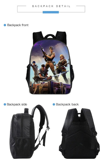 Mochila Fortnited de 3 piezas para niños Victory Game, 16 pulgadas, resistente al agua, mochila preescolar moderna, mochilas escolares para primaria