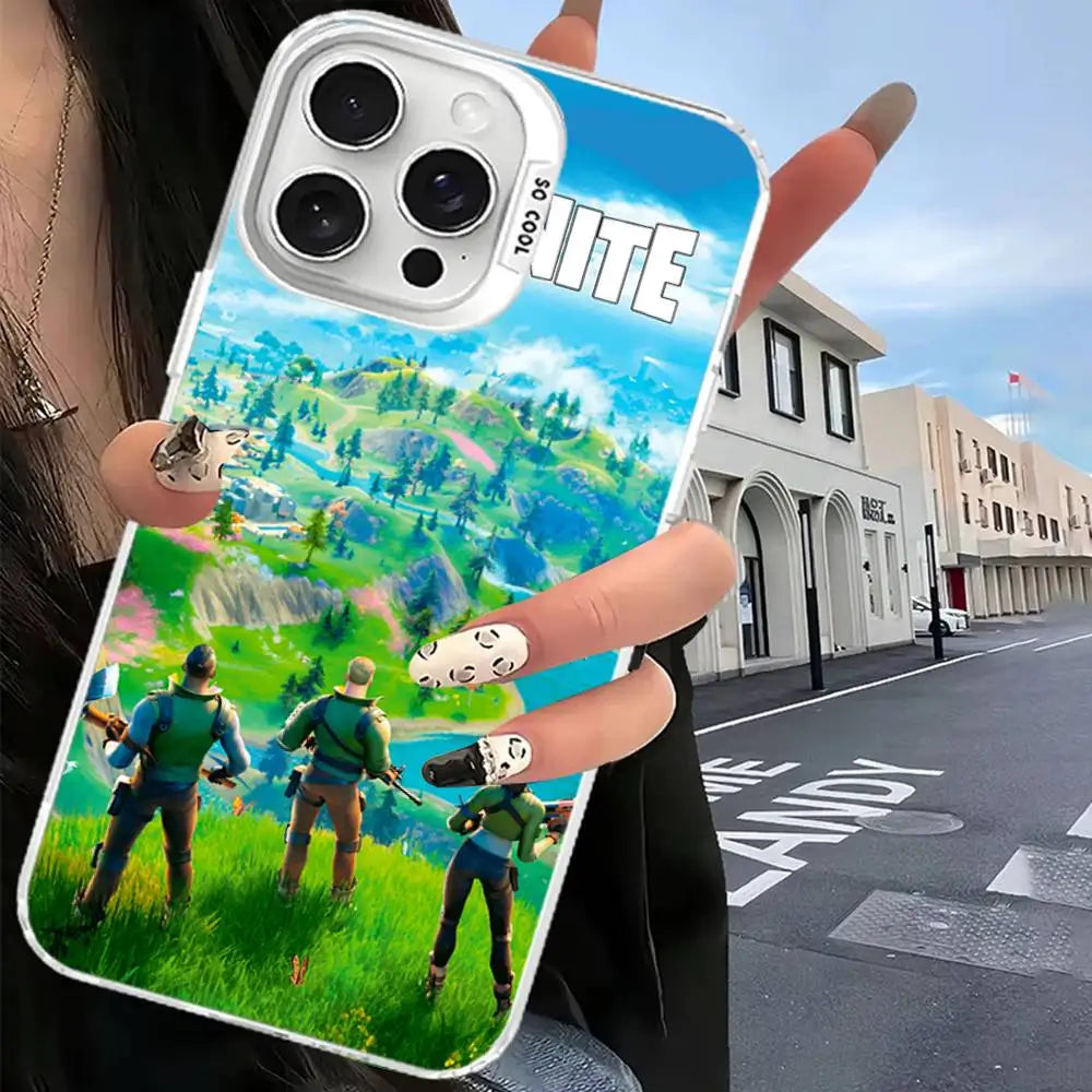 Funda de móvil F-Fortnites para iPhone 17 16 15 14 13 12 11 Pro Max Plus, cubierta color plata