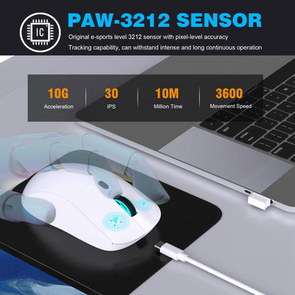 2.4G Wireless Rechargeable Mouse with RGB Lighting, 3600 DPI Ergonomic Silent Wireless Mouse for Laptop, PC, Office & Gaming