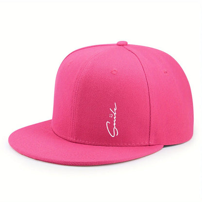 Lettered smiley face print stylish baseball cap for men and women adjustable sun protection woven flat brim sun hat gorras