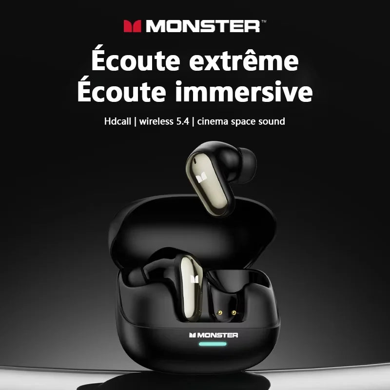 Auricolari wireless Bluetooth 5.4 Monster MQT52 a lunga autonomia, cuffie gaming dual mode con audio stereo HiFi e microfono
