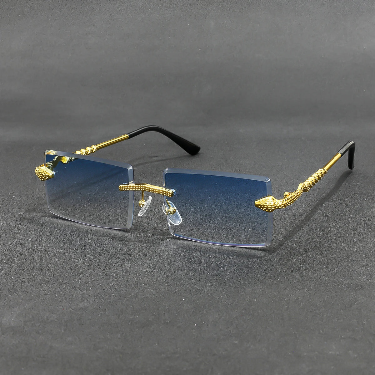 Rimless Rectangle Sunglasses Men Metal Gradient Gray Lens Big Frameless Sun Glasses Women UV400