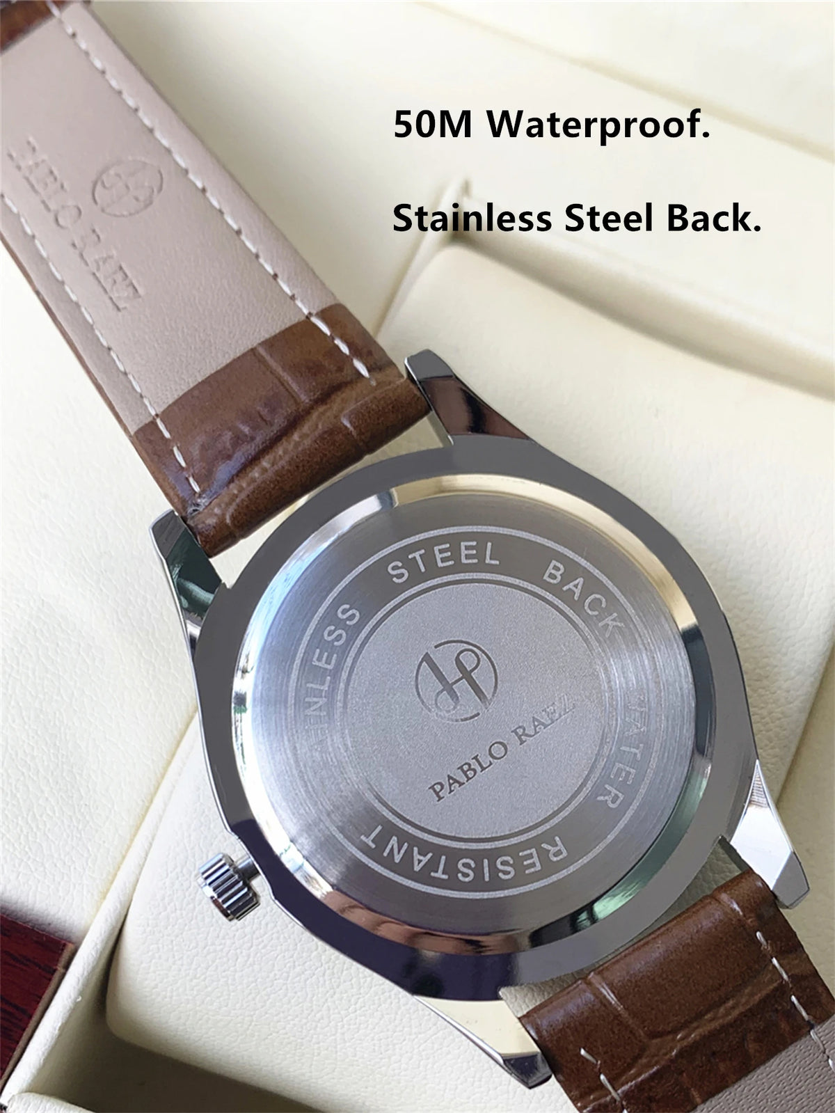 PABLO RAEZ Photos réelles Montre-bracelet de luxe pour homme Étanche Diamants Date Cuir Quartz Mode