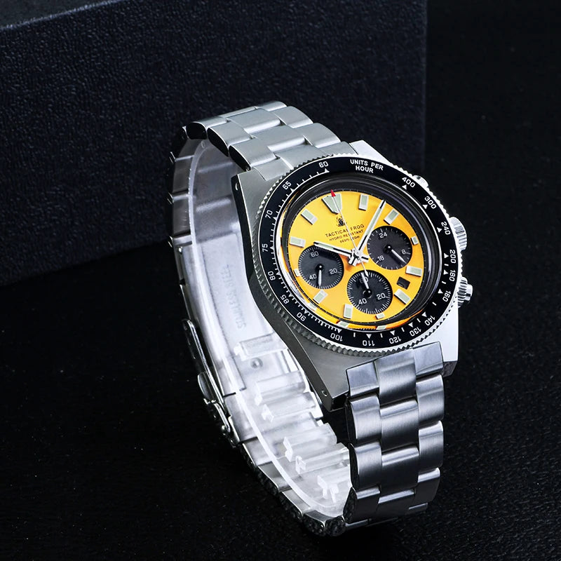 Tactical Frog V2 Solar Chronograph Men's Watch Sapphire Crystal Mirror Ceramic Bezel VS75A Eco-Drive Quartz 20Bar Waterproof Watch