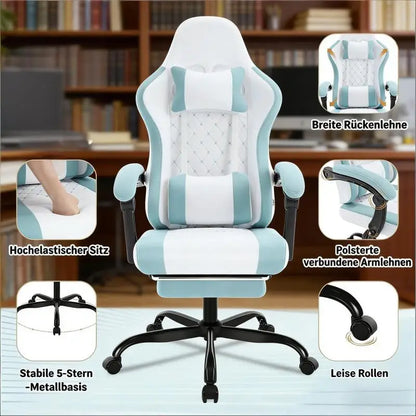 Gaming chairs, office chairs, desk chairs, and swivel chairs. Made with breathable fabric, equipped with 360° swivel casters and seats for easy movement, and featuring soft and comfortable cushions.