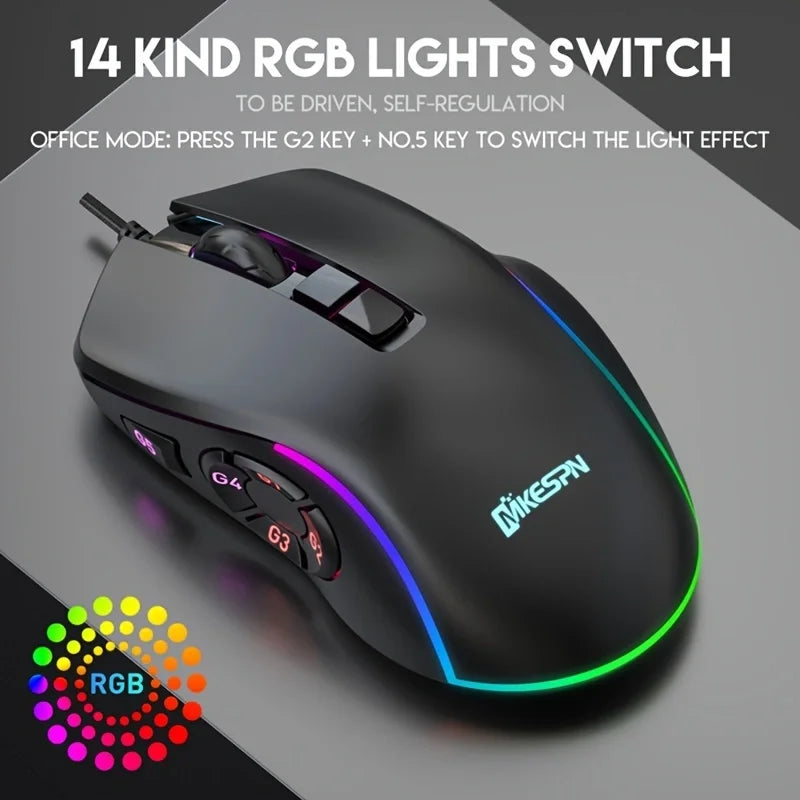 Ratón gaming con cable RGB personalizable, programación macro de 10 teclas, para portátil y ordenador de sobremesa