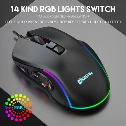 Ratón gaming con cable RGB personalizable, programación macro de 10 teclas, para portátil y ordenador de sobremesa