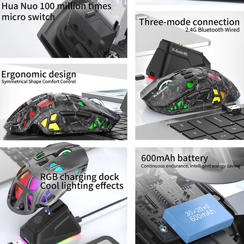 Lenovo Tri-Mode -kevyt pelihiiri RGB-lataustelakalla, 12000DPI, 2.4G/Bluetooth/langallinen ergonominen hiiri PC:lle ja kannettavalle tietokoneelle