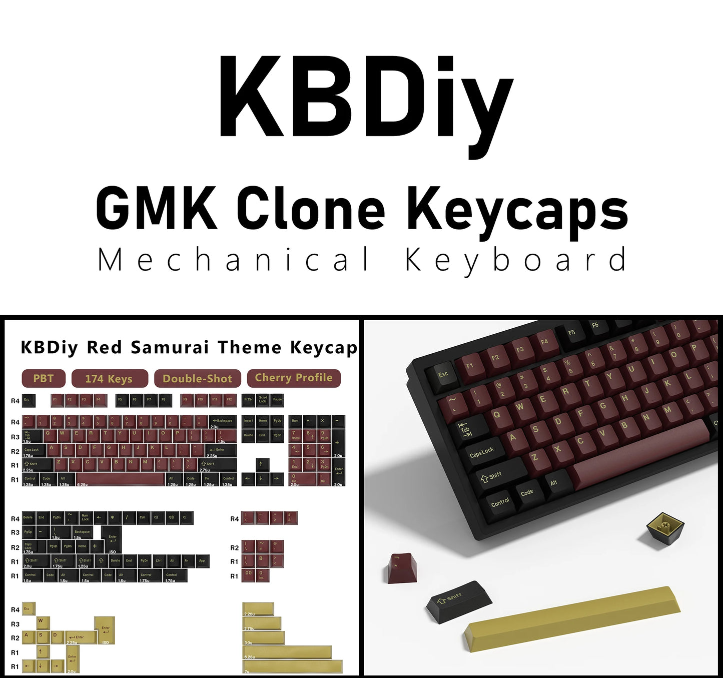 KBDiy 174 teclas/set teclas PBT GMK Apollo Double Shot minimalistas perfil ISO Cherry para teclado mecánico gaming, compatibles con MX