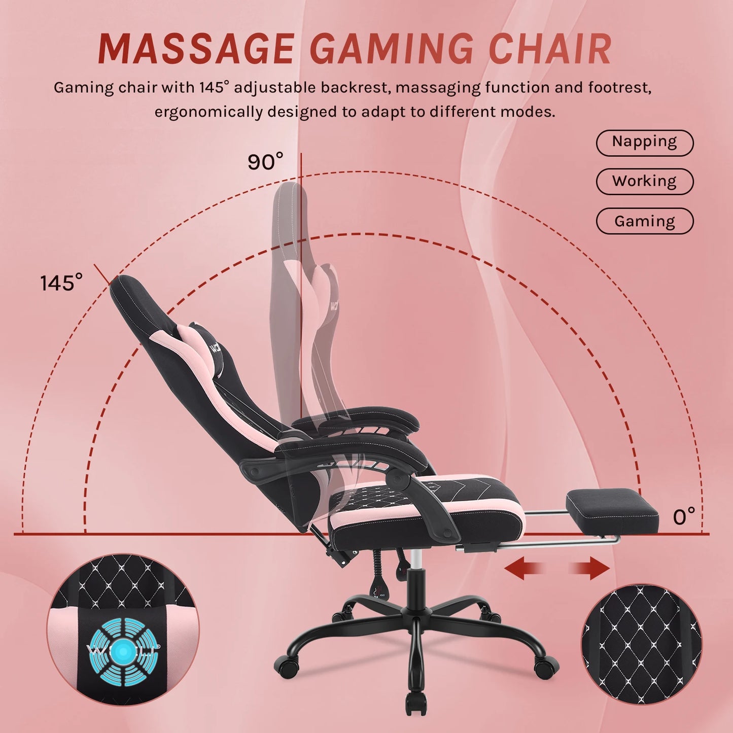 Silla de ordenador giratoria WOLTU con función de masaje, silla de oficina ergonómica con almohada y reposapiés, silla gaming ajustable en altura