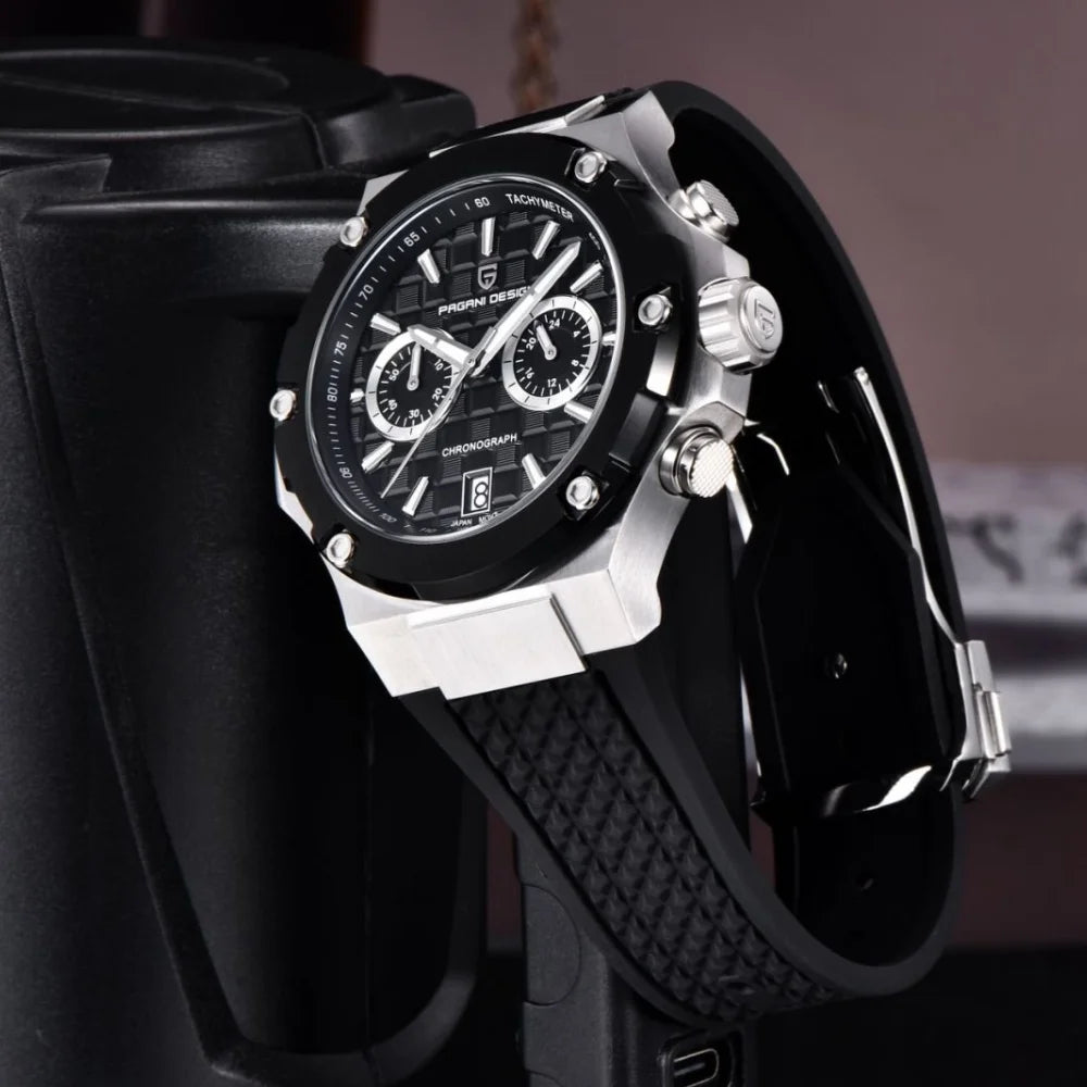 Reloj de cuarzo para hombre PAGANI DESIGN PD-YS032, 44mm, movimiento japonés VK64, caja de acero inoxidable, correa de caucho, cristal de zafiro, resistente al agua 100M