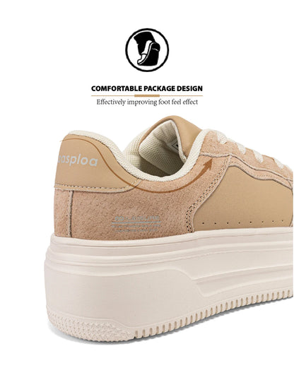 Baasploa Women Platform Sneakers Fashion Leather Casual Thick Soled Shoes for Women Comfort White Skateboarding Shoes Non-Slip