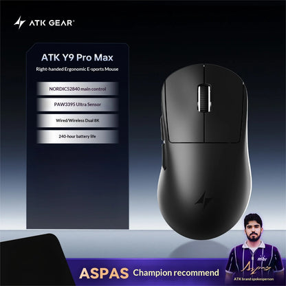 ATK Dragonfly Y9 Wireless Gaming Mouse PAW3950, 8KHz Ultra-Light Gaming Mouse with Nordic 54L15, High-Performance Wireless Mouse for FPS, Office & PC