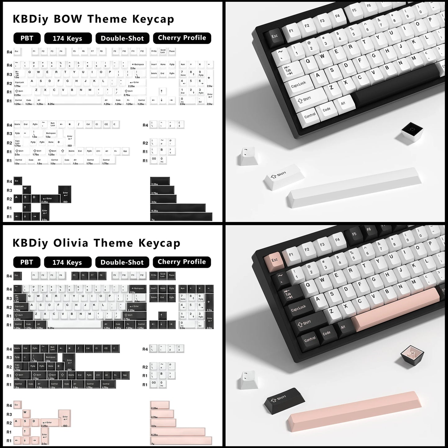KBDiy 174 teclas/set teclas PBT GMK Apollo Double Shot minimalistas perfil ISO Cherry para teclado mecánico gaming, compatibles con MX