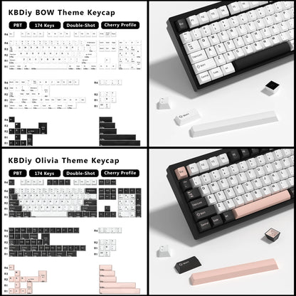 KBDiy 174 teclas/set teclas PBT GMK Apollo Double Shot minimalistas perfil ISO Cherry para teclado mecánico gaming, compatibles con MX