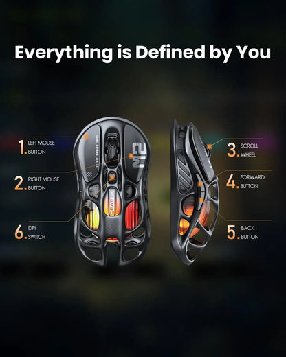 Mouse gaming wireless GravaStar Mercury M2 con 26,000 DPI, sensore PAW3395DM - Design alleggerito traforato da 79g - 5 pulsanti programmabili