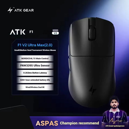 Ratón gaming inalámbrico ATK Blazing Sky F1 V2 Ultra Max de doble modo, ligero, PAW3950Ultra, doble 8K, baja latencia, ergonómico extremo