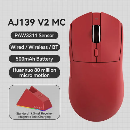 Ratón gaming inalámbrico AJAZZ AJ139 V2 MC/AJ139 PRO con sensor PAW3311/PAW3395, 12000DPI/26000DPI, 500mAh, Bluetooth, para PC