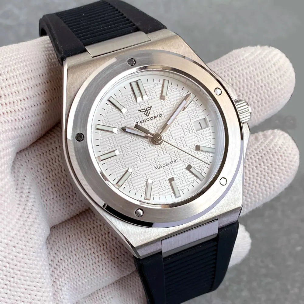 Orologio meccanico da uomo Tandorio New Black Luxury in stile business engineer, vetro zaffiro, impermeabile 100m, movimento automatico NH35A