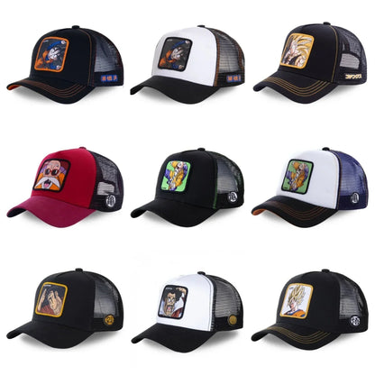 Dragon Ball Buu Goku-kasket – sommerrejse-kasket med skygge til mænd, broderet, hiphop-stil, solskærm, justerbar trucker-meshkasket