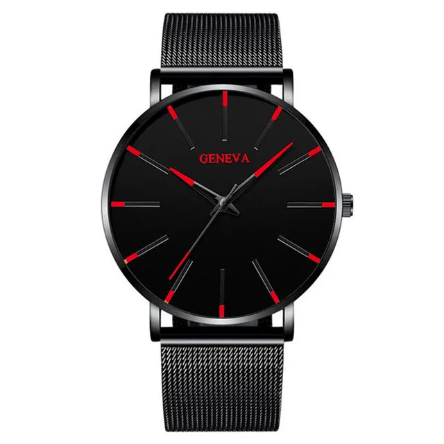 Montre pour homme – Montre à quartz de luxe, style décontracté, fine, bracelet en maille d'acier, étanche, modèle sportif