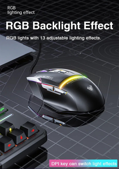 Mouse meccanico cablato AULA S12Pro 1000HZ 12800DPI RGB a bassa latenza con macro personalizzabili, mouse da gaming esports, accessori per PC gamer