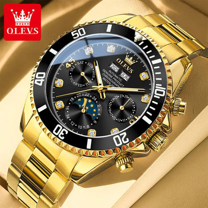 OLEVS 6729 Original Men's Watches Stainless Steel Waterproof Luminous Date Week Moon Phase Automatic Mechanical Watches for Man