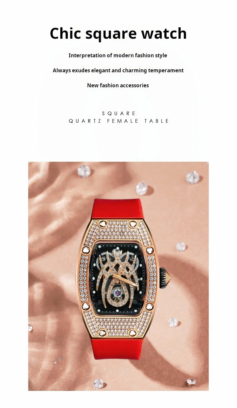 HANBORO Spider Collection Spider Ruby and Diamond Crafted Luminous Full Diamonds Luxury Women's Watch