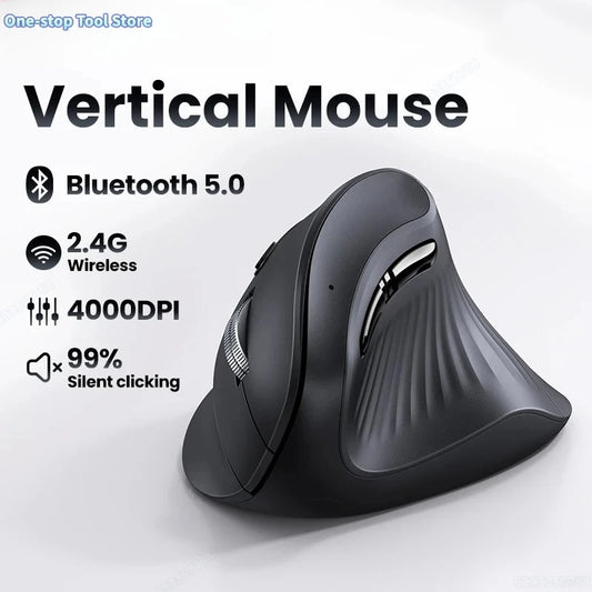 Ergonomic Wireless Bluetooth Mouse Bluetooth 5.0 & 2.4G, 4000 DPI Silent Wireless Mouse with 6 Buttons for MacBook, Laptop, PC & Tablet