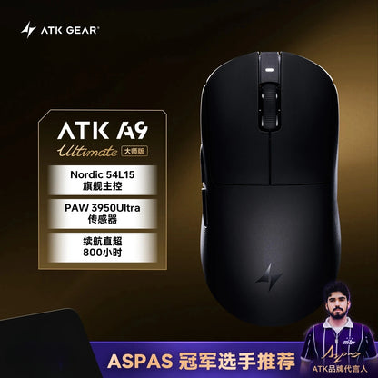 Mouse gaming wireless Bluetooth ATK Dragonfly A9, design ergonomico, risposta rapida, PAW3950 Ultra, 800mAh, leggero, 8KHz, eSport