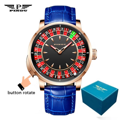 PINDU Watch Top Brand Luxury Upgraded Version Button Roulette Men's Mechanical Watch Stainless Steel NH35A Sapphire Glass Watch