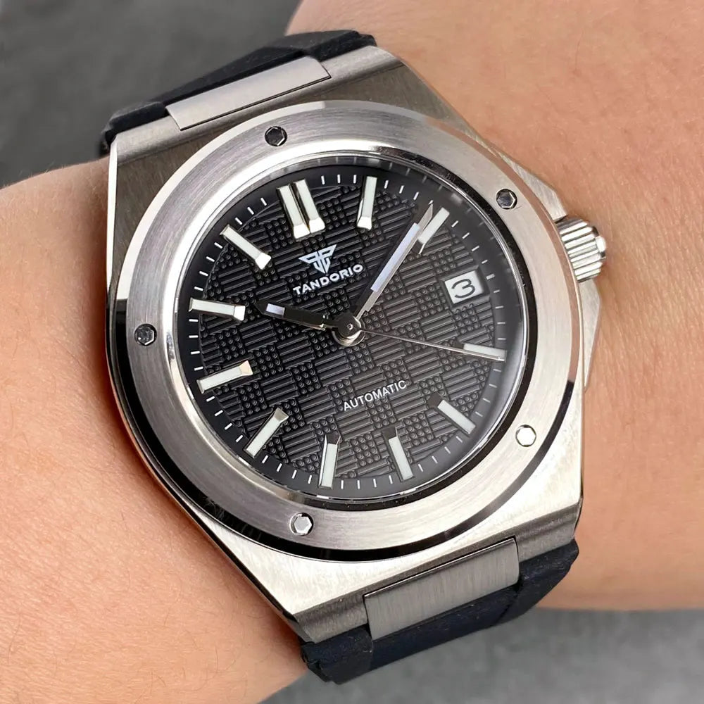 Orologio meccanico da uomo Tandorio New Black Luxury in stile business engineer, vetro zaffiro, impermeabile 100m, movimento automatico NH35A