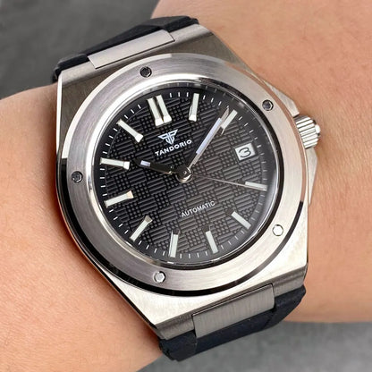 Orologio meccanico da uomo Tandorio New Black Luxury in stile business engineer, vetro zaffiro, impermeabile 100m, movimento automatico NH35A