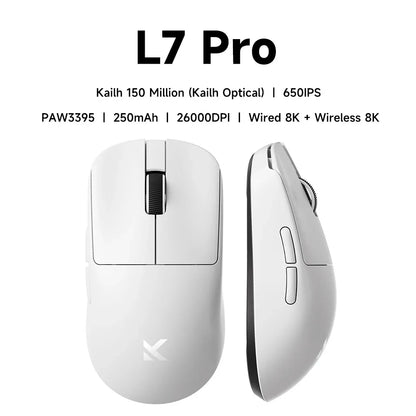 MCHOSE L7 Ultra+ Ratón de mano mediano-grande para gaming y e-sports Paw3950, inalámbrico de tres modos, ligero, de oficina, con doble accionamiento para ordenador