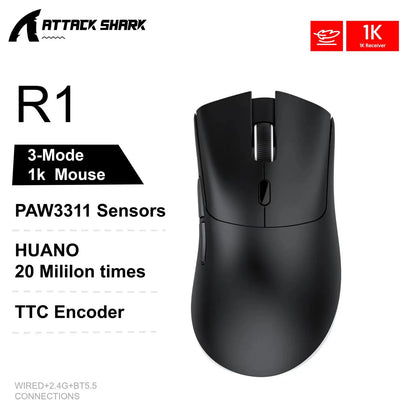 Ratón inalámbrico Attack Shark X11&R1 Tri Mode Bluetooth con base de carga RGB, ergonómico y ligero, accesorio para PC gamer