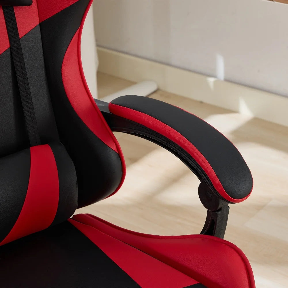 360 ° - Swivel Ergonomic Racing Design Gaming Chair Leather, Headrest and Lumbar Support for Office and Gaming - Black&Red