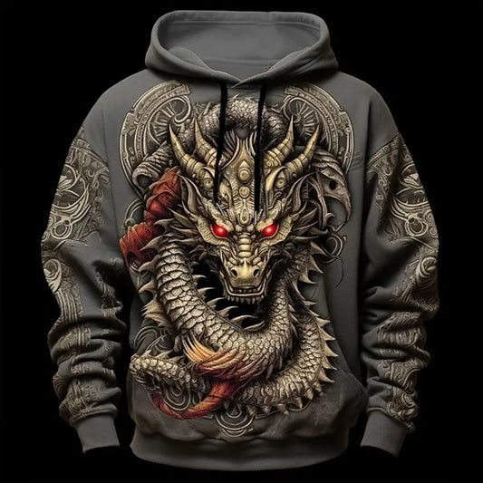2026 Men's Tattoo Dragon 3D Hoodies Sweatshirt Fashion Cool Daily Long Sleeve Tracksuit Outdoor Street Personality Pullover Coat