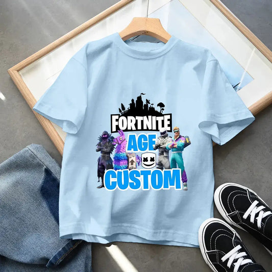 Fortnites Kids Blue Cotton T Shirt Fortress Night Baby Short Sleeve Tees Shirt Cartoon Boy Girl Summer Clothes Kawaii Tops Gift