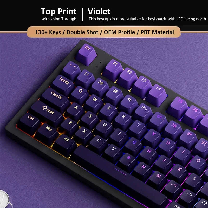 133+ tasti OEM Profile Gradient Keycaps per tastiera meccanica da gaming con switch Cherry MX, PBT retroilluminati RGB, layout ISO, keycap