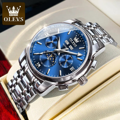 OLEVS 6633 Luxury Men's Watches Automatic Green Watch Men Stainless Steel Waterproof Business Sport Mechanical Wristwatch 6633