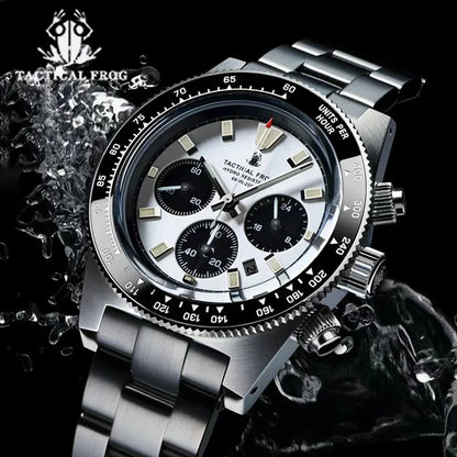 Orologio cronografo da uomo Tactical Frog 41mm, movimento al quarzo solare VS75, impermeabile, zaffiro, verde, luminoso C3, orologio da polso al quarzo