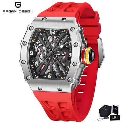 Orologio da uomo PAGANI DESIGN 2026 New al quarzo, movimento VH65, quadrante scheletrato, impermeabile 100M, sportivo rettangolare, vetro zaffiro