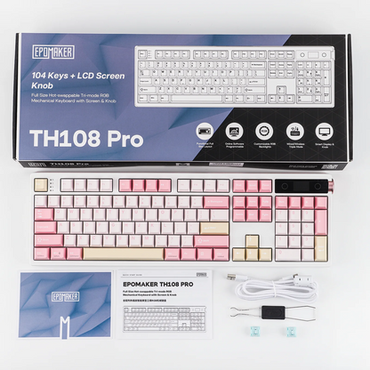 Teclado mecánico EPOMAKER TH108 PRO 100% de tamaño completo, hot-swap, con cable/BT/inalámbrico 2.4Ghz, pantalla y perilla, batería de 10000mAh