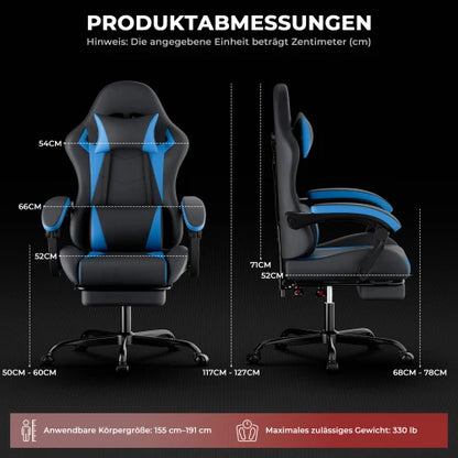 Ergonomic Gaming Chair with Lumbar Support & Head Pillow, Adjustable Reclining Computer Gaming Chair, Black Grey Office Chair
