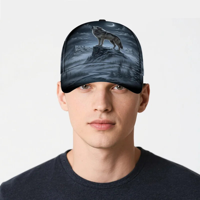 Wolf Howling At Moon Print Classic Baseball Cap Comfortable Adjustable Duckbill Hat Ideal For Daily Wear Perfect For Family
