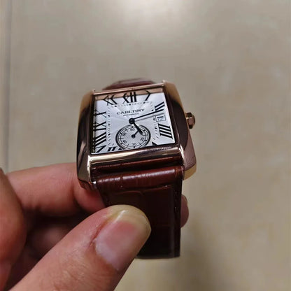 Relógio automático de luxo para homem – Relógio de pulso mecânico, modelo elegante de uma grande marca, caixa quadrada em aço inoxidável, estanque – CARLTINY