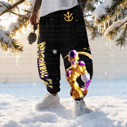 Set felpa con cappuccio nera Dragon Ball Z Frieza Golden Form con stampa posteriore effetto energia viola, in cotone, con logo M