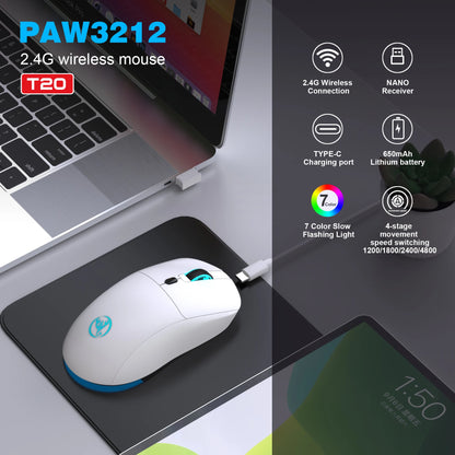 2.4G Wireless Rechargeable Mouse with RGB Lighting, 3600 DPI Ergonomic Silent Wireless Mouse for Laptop, PC, Office & Gaming