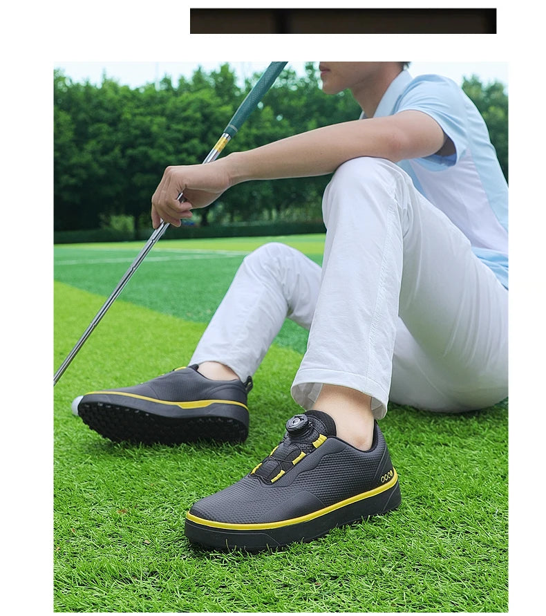 Couple Golf Shoes  Men's White Waterproof  Rotating buckle Fitness Spikeless Non slip Golf Golfer Training Golf Sneakers Women